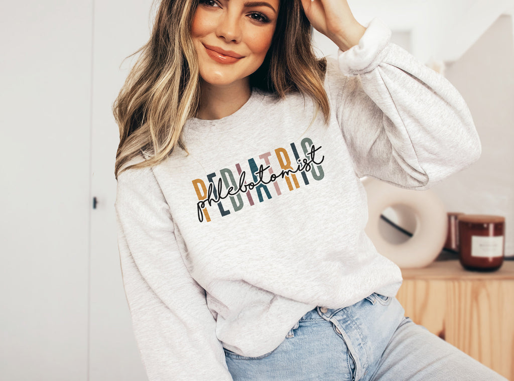 Pediatric Phlebotomist Multicolor Sweatshirt, Phlebotomy Shirt, Graduation Gift, Coworker Office Gift, Unisex Crewneck