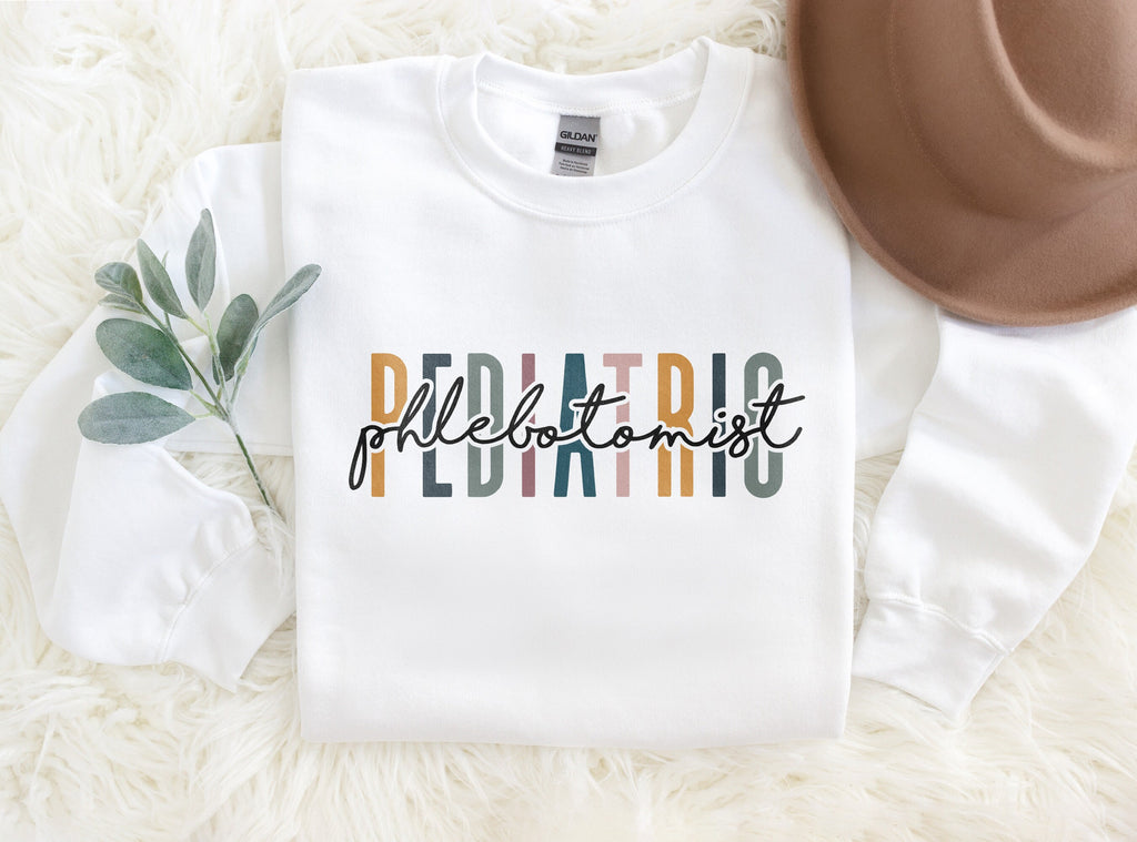 Pediatric Phlebotomist Multicolor Sweatshirt, Phlebotomy Shirt, Graduation Gift, Coworker Office Gift, Unisex Crewneck