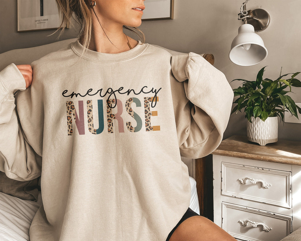 Emergency Nurse Sweatshirt - ER Nurse - Nurse Life - Trauma Nurse - Emergency Department - Leopard / Cheetah - Unisex Crewneck Sweatshirt