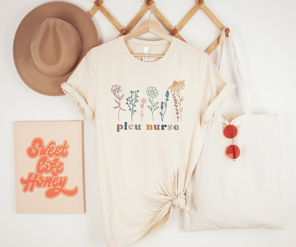 PICU Nurse Wildflower Shirt, Nursing School Student Grad, Gift For New Nurse, Floral Botanical Pediatric Intensive Care, Unisex Graphic Tee