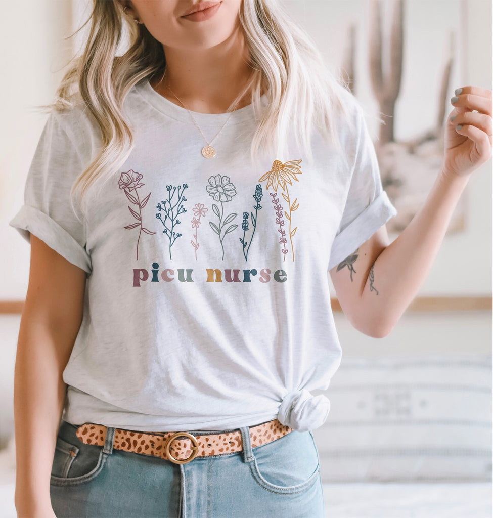 PICU Nurse Wildflower Shirt, Nursing School Student Grad, Gift For New Nurse, Floral Botanical Pediatric Intensive Care, Unisex Graphic Tee