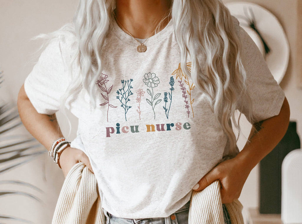 PICU Nurse Wildflower Shirt, Nursing School Student Grad, Gift For New Nurse, Floral Botanical Pediatric Intensive Care, Unisex Graphic Tee