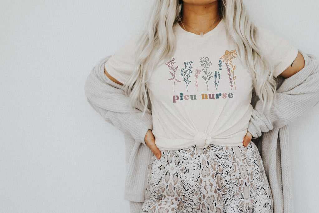 PICU Nurse Wildflower Shirt, Nursing School Student Grad, Gift For New Nurse, Floral Botanical Pediatric Intensive Care, Unisex Graphic Tee
