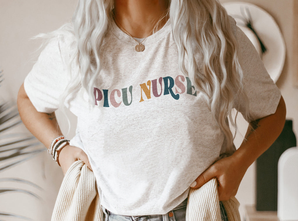 Wavy PICU Nurse Shirt, Pediatric Nurse, Nursing School Student Grad, Gift For New Nurse, PICU Nurses Week, Retro Unisex Graphic Tee