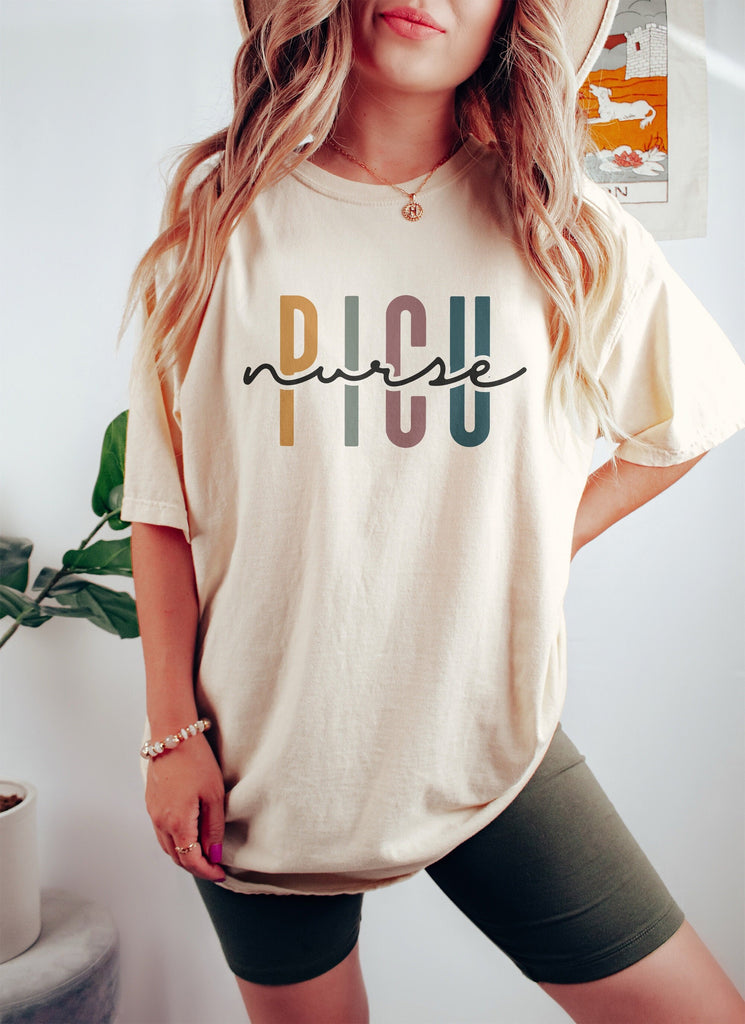 PICU Nurse Multicolor Shirt, Pediatric ICU Nurse, Nursing School Student Grad, Gift For New Nurse, PICU Nurse, Retro Unisex Graphic Tee