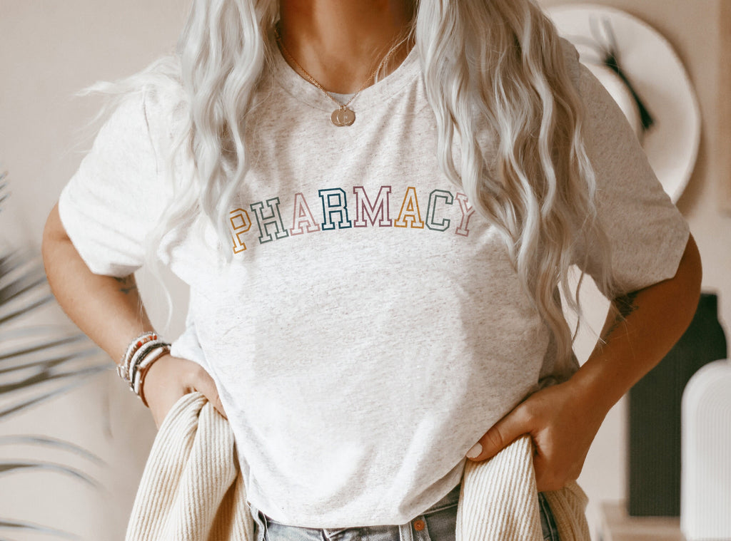 Retro Varsity Pharmacy Shirt, Gift For PharmD, Pharmacist Shirts, Graduation Gift, Pharmacology School Grad Student, Unisex Graphic Tee