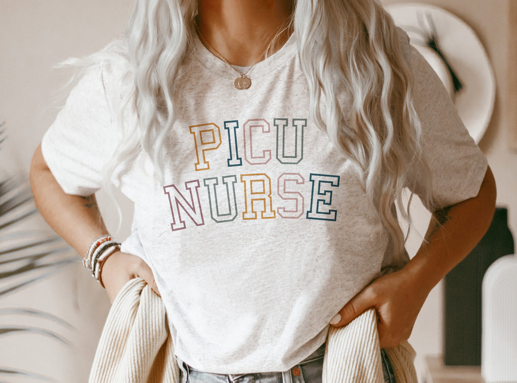 Retro Varsity PICU Nurse Shirt, Pediatric Intensive Care Unit, Gift For Nursing School Grad, Student Future Nurse, Retro Unisex Graphic Tee