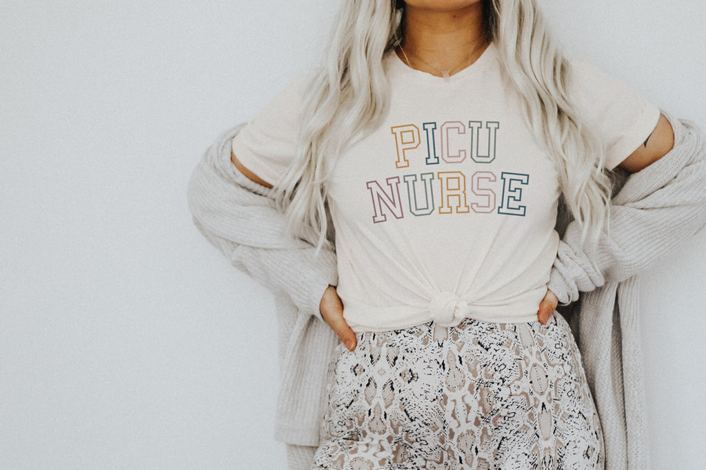 Retro Varsity PICU Nurse Shirt, Pediatric Intensive Care Unit, Gift For Nursing School Grad, Student Future Nurse, Retro Unisex Graphic Tee