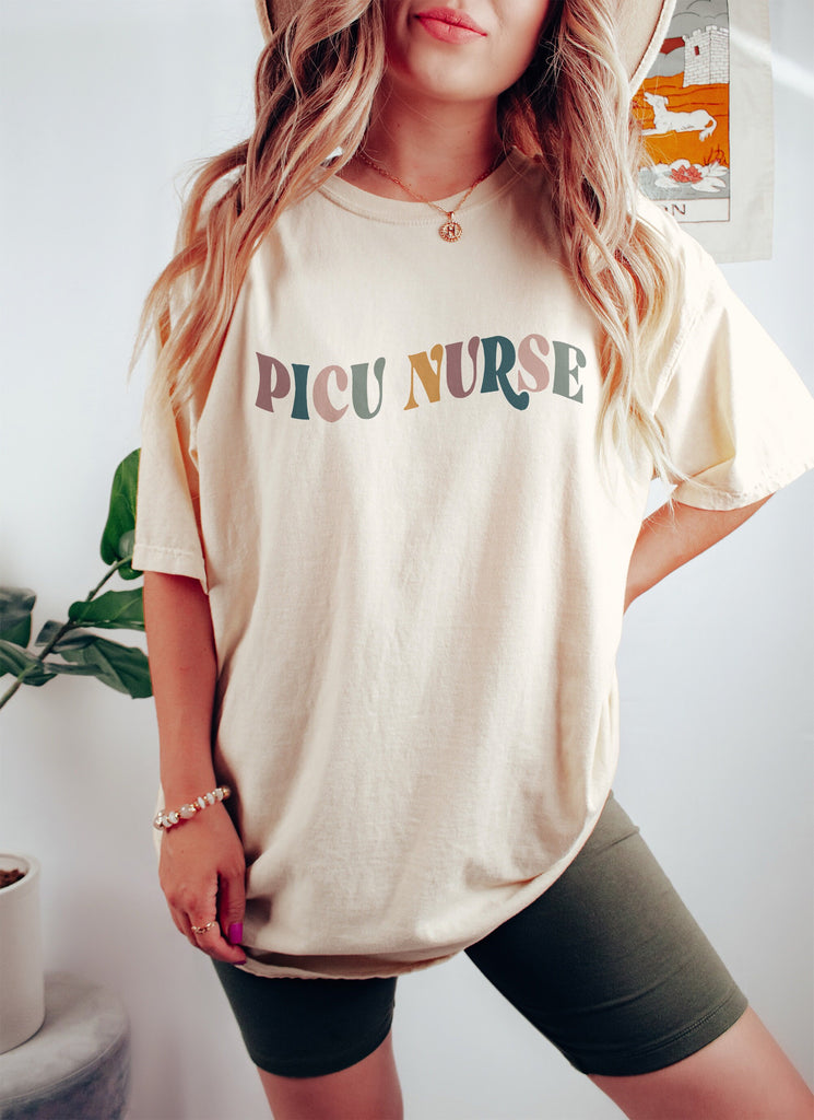 Wavy PICU Nurse Shirt, Pediatric Nurse, Nursing School Student Grad, Gift For New Nurse, PICU Nurses Week, Retro Unisex Graphic Tee