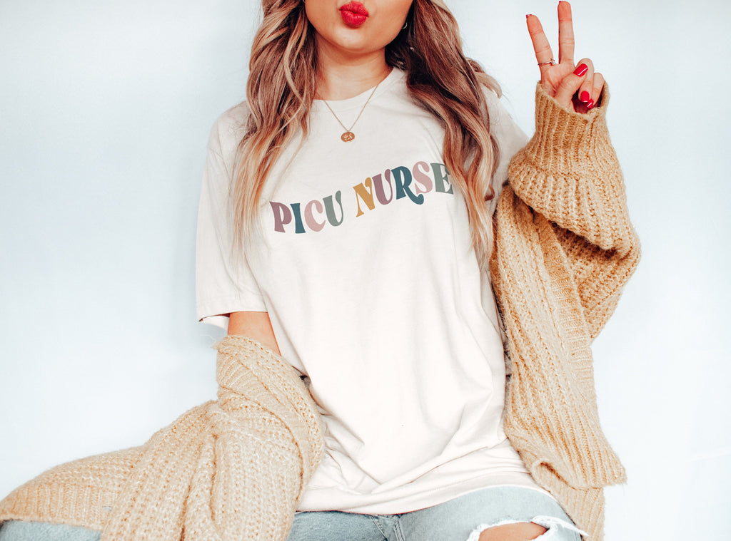Wavy PICU Nurse Shirt, Pediatric Nurse, Nursing School Student Grad, Gift For New Nurse, PICU Nurses Week, Retro Unisex Graphic Tee