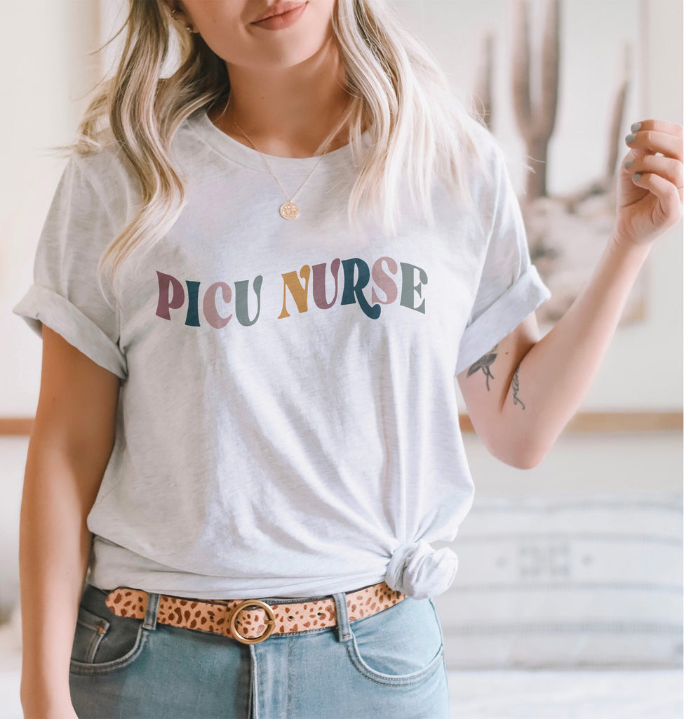 Wavy PICU Nurse Shirt, Pediatric Nurse, Nursing School Student Grad, Gift For New Nurse, PICU Nurses Week, Retro Unisex Graphic Tee