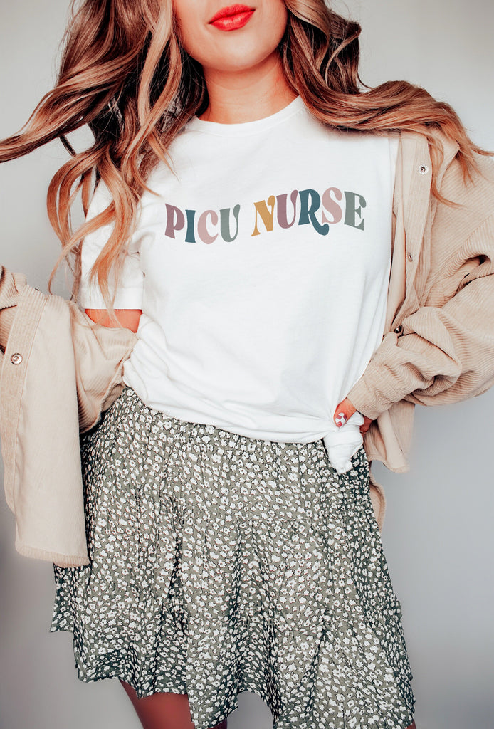 Wavy PICU Nurse Shirt, Pediatric Nurse, Nursing School Student Grad, Gift For New Nurse, PICU Nurses Week, Retro Unisex Graphic Tee