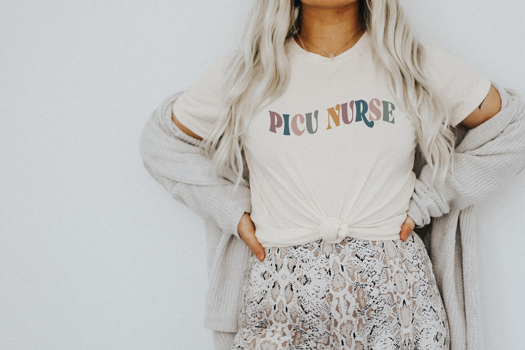 Wavy PICU Nurse Shirt, Pediatric Nurse, Nursing School Student Grad, Gift For New Nurse, PICU Nurses Week, Retro Unisex Graphic Tee