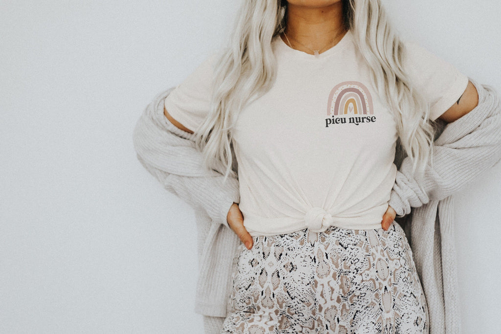 PICU Nurse Rainbow Shirt, Pediatric ICU Nurse, Nursing School Student Grad, Gift For New Nurse, PICU Nurses Week, Retro Unisex Graphic Tee