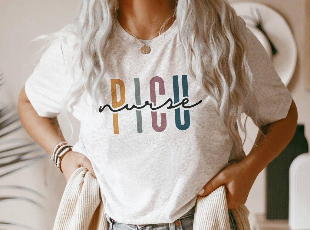 PICU Nurse Multicolor Shirt, Pediatric ICU Nurse, Nursing School Student Grad, Gift For New Nurse, PICU Nurse, Retro Unisex Graphic Tee