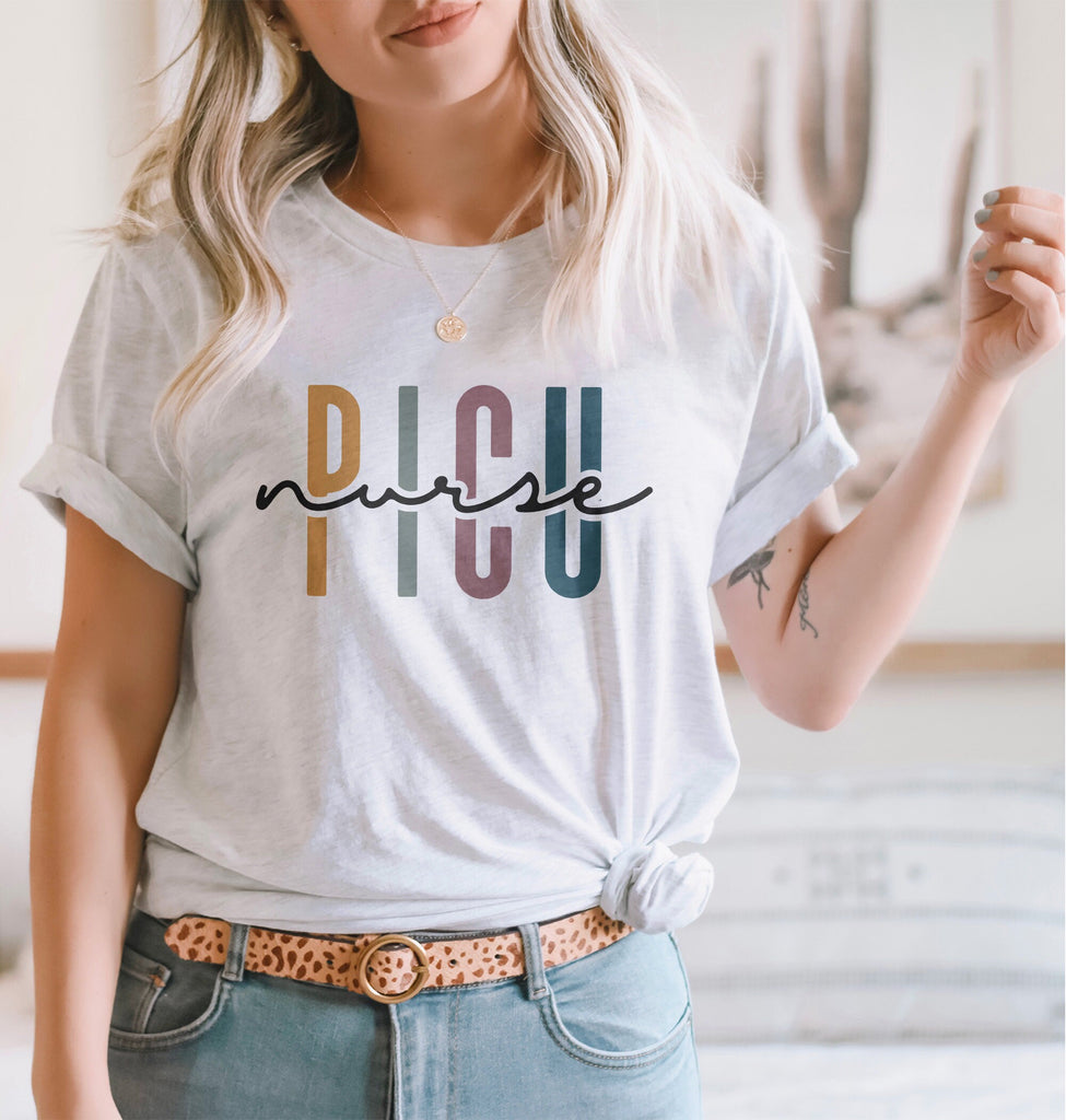 PICU Nurse Multicolor Shirt, Pediatric ICU Nurse, Nursing School Student Grad, Gift For New Nurse, PICU Nurse, Retro Unisex Graphic Tee