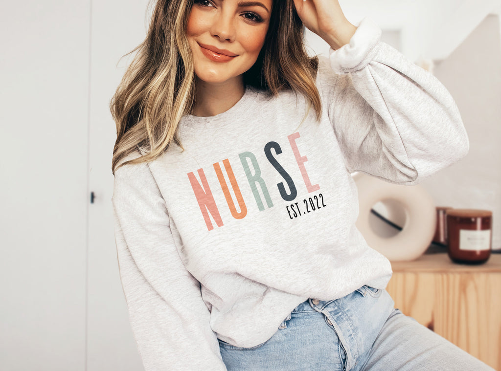 Nurse Sweatshirt, Nurse Est Shirt, Custom Year, Graduation Gift, Nursing School, Nurses Week Appreciation, RN, Unisex Crewneck Sweatshirt