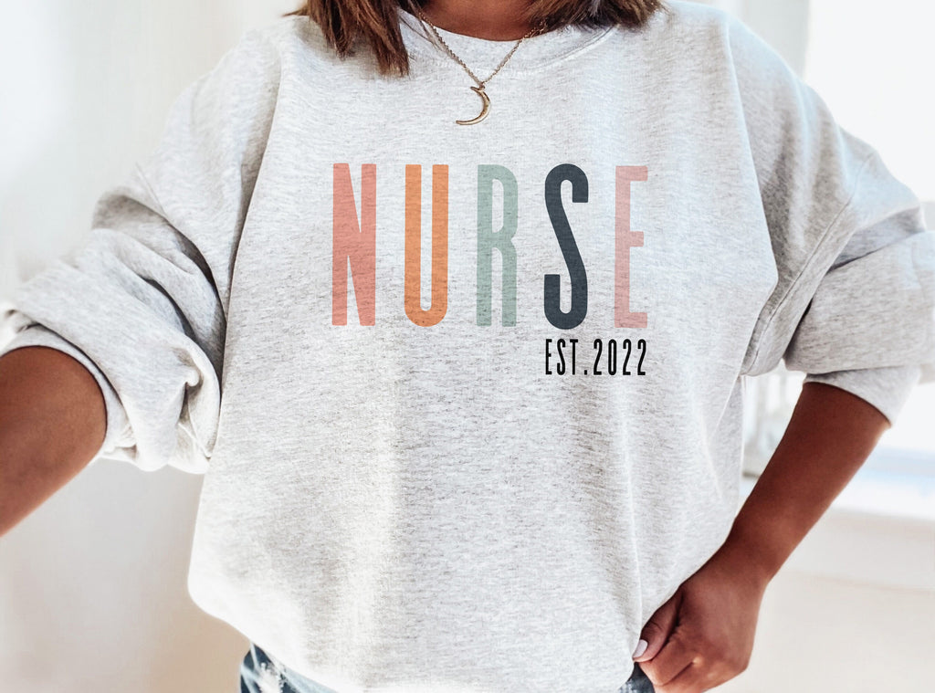 Nurse Sweatshirt, Nurse Est Shirt, Custom Year, Graduation Gift, Nursing School, Nurses Week Appreciation, RN, Unisex Crewneck Sweatshirt