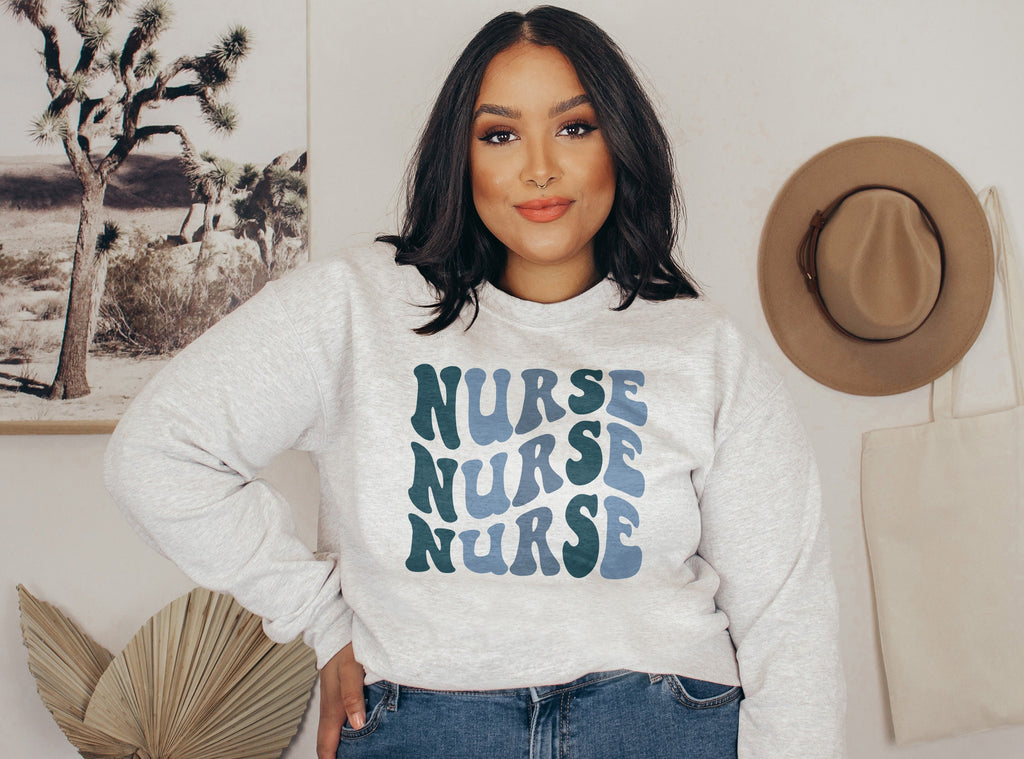 Groovy Blue Nurse Sweatshirt, Retro Nurse Shirts, Graduation Gift, Nursing School, Nurses Week Appreciation, RN, Unisex Crewneck Sweatshirt