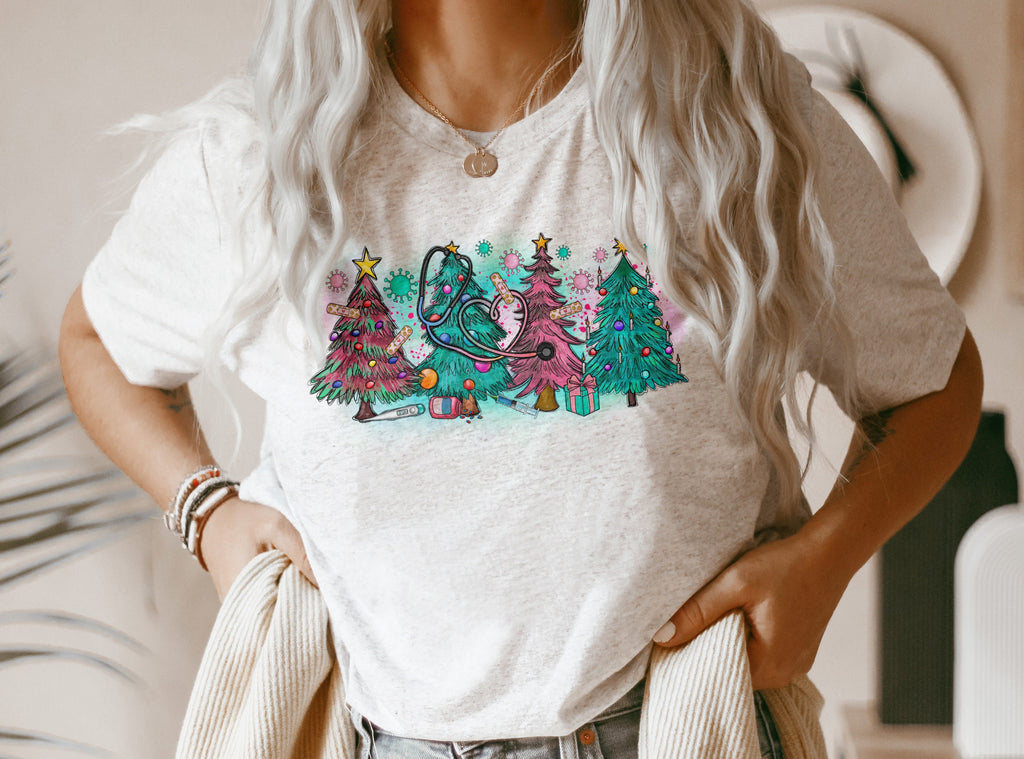 Nurse Christmas Tree Shirt, Funny Gift For Nurses, Stethoscope, Nurse Xmas Shirts, Nursing School Student, Unisex Graphic Tee