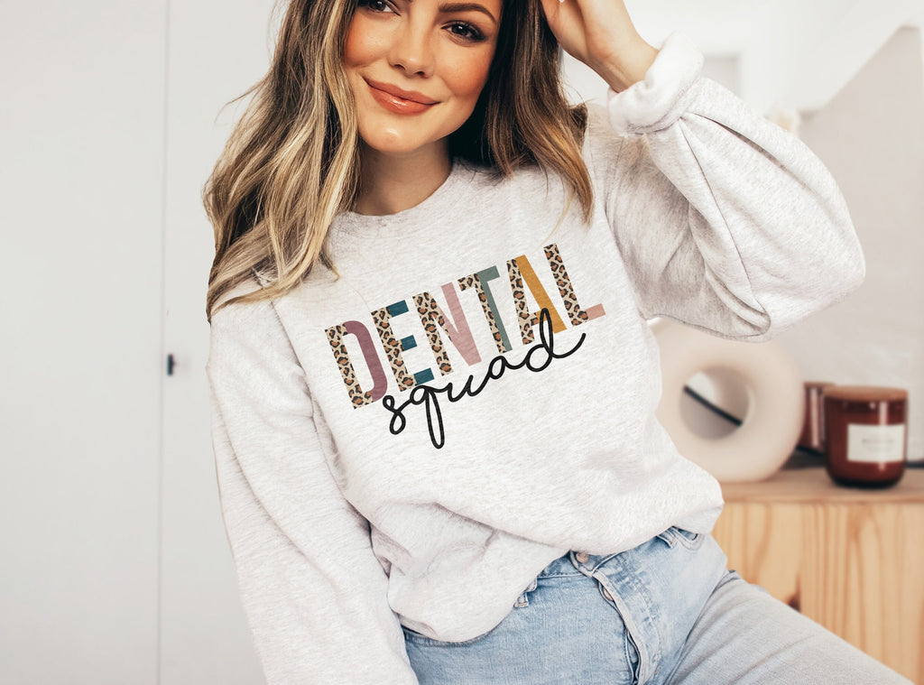 Dental Squad Sweatshirt, Dentist Assistant Gift, Dental Hygiene Student, Dentist Shirts, Leopard / Cheetah - Unisex Crewneck Sweatshirt