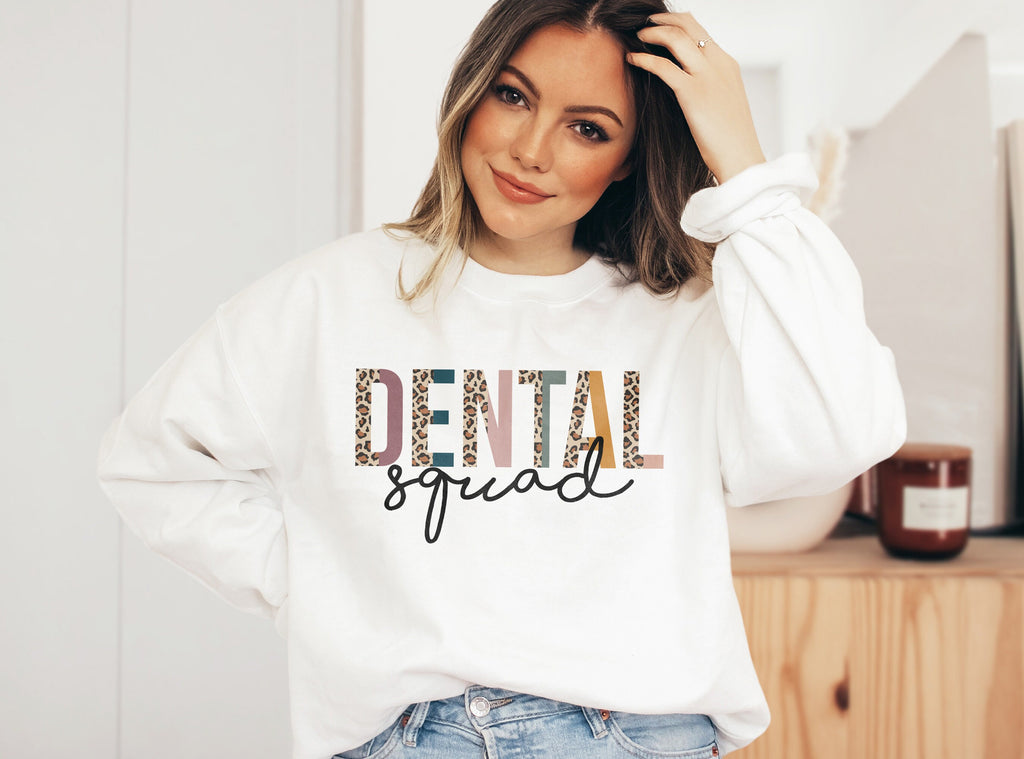 Dental Squad Sweatshirt, Dentist Assistant Gift, Dental Hygiene Student, Dentist Shirts, Leopard / Cheetah - Unisex Crewneck Sweatshirt