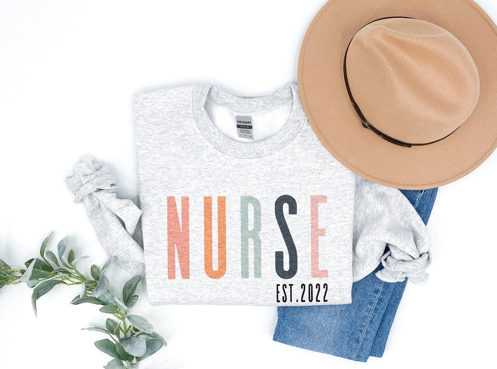 Nurse Sweatshirt, Nurse Est Shirt, Custom Year, Graduation Gift, Nursing School, Nurses Week Appreciation, RN, Unisex Crewneck Sweatshirt