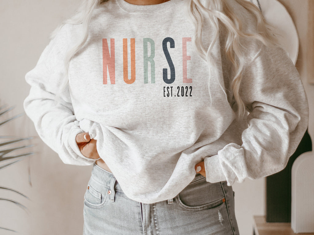 Nurse Sweatshirt, Nurse Est Shirt, Custom Year, Graduation Gift, Nursing School, Nurses Week Appreciation, RN, Unisex Crewneck Sweatshirt