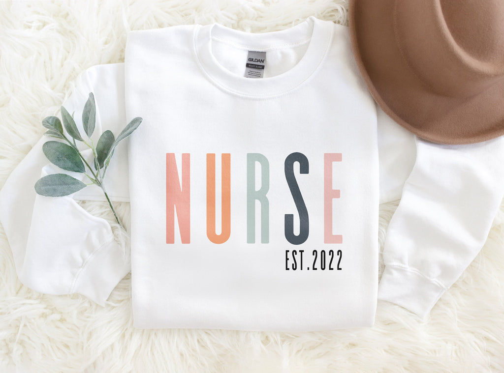 Nurse Sweatshirt, Nurse Est Shirt, Custom Year, Graduation Gift, Nursing School, Nurses Week Appreciation, RN, Unisex Crewneck Sweatshirt