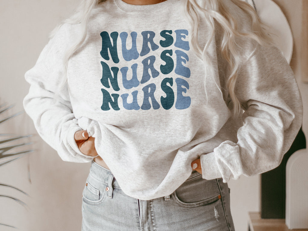 Groovy Blue Nurse Sweatshirt, Retro Nurse Shirts, Graduation Gift, Nursing School, Nurses Week Appreciation, RN, Unisex Crewneck Sweatshirt
