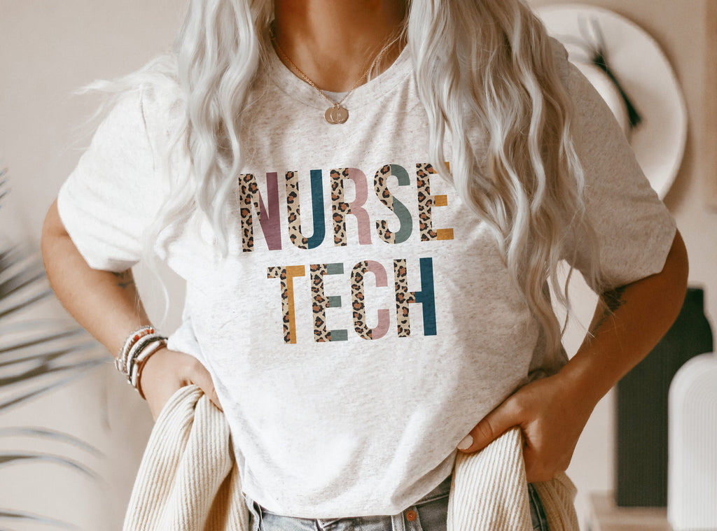 Leopard Nurse Tech Shirt, Nurse Technician, NT Shirt, New Future Nurse Gift Idea, Nurses Aide, Nurse Life, Unisex Graphic Tee