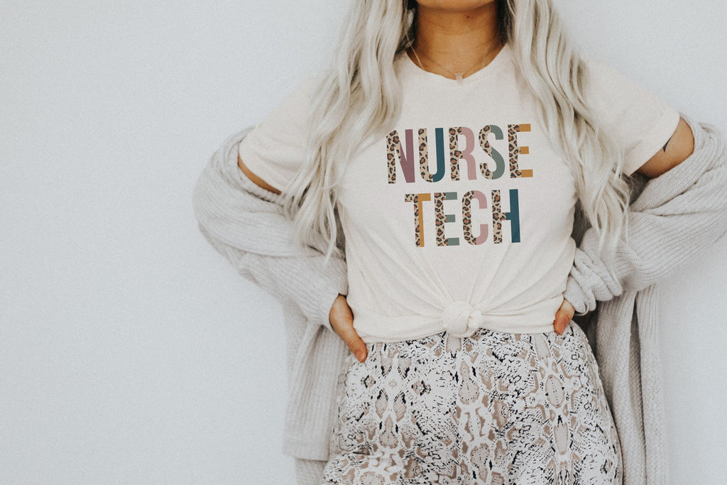 Leopard Nurse Tech Shirt, Nurse Technician, NT Shirt, New Future Nurse Gift Idea, Nurses Aide, Nurse Life, Unisex Graphic Tee