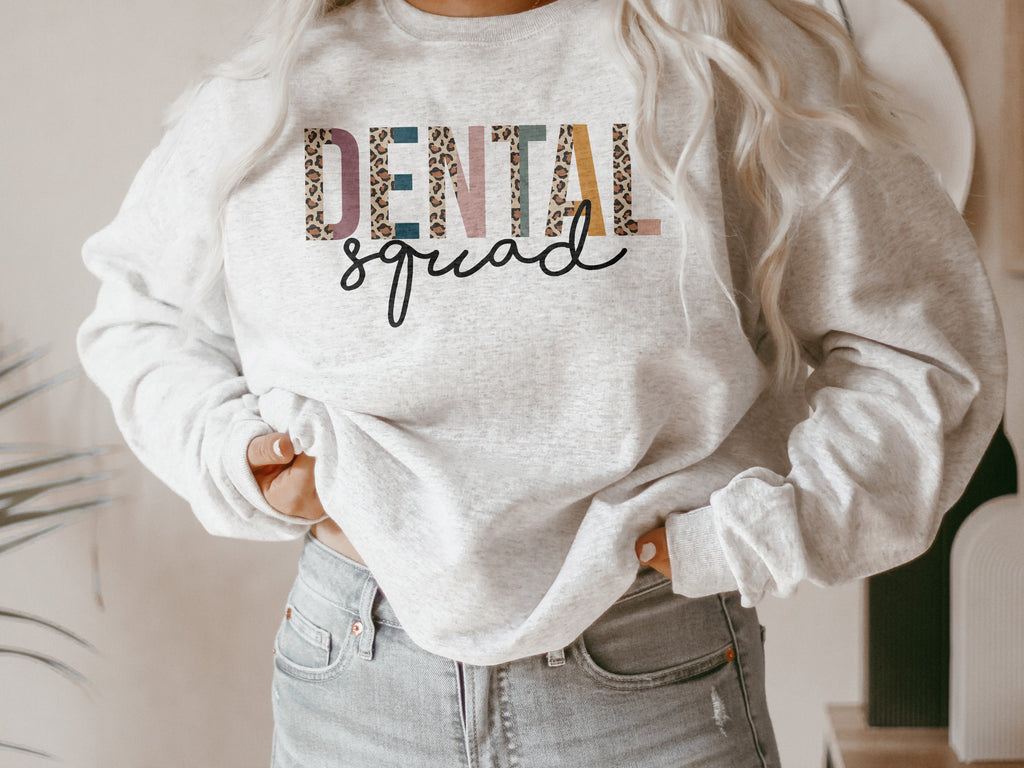 Dental Squad Sweatshirt, Dentist Assistant Gift, Dental Hygiene Student, Dentist Shirts, Leopard / Cheetah - Unisex Crewneck Sweatshirt