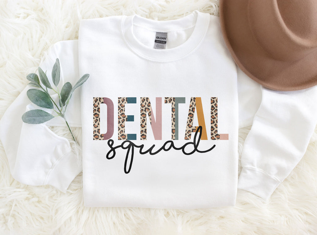 Dental Squad Sweatshirt, Dentist Assistant Gift, Dental Hygiene Student, Dentist Shirts, Leopard / Cheetah - Unisex Crewneck Sweatshirt